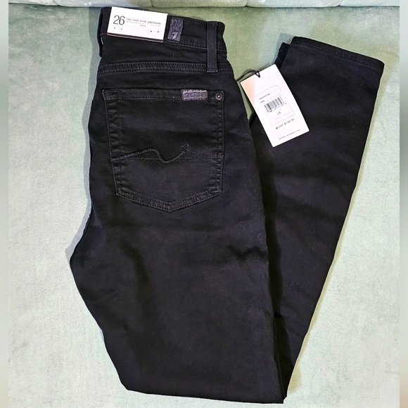 7 For All Mankind Denim - 7 For All Mankind Nightblack Gwen Squiggle High Waist Ankle Skinny Jeans Size 26